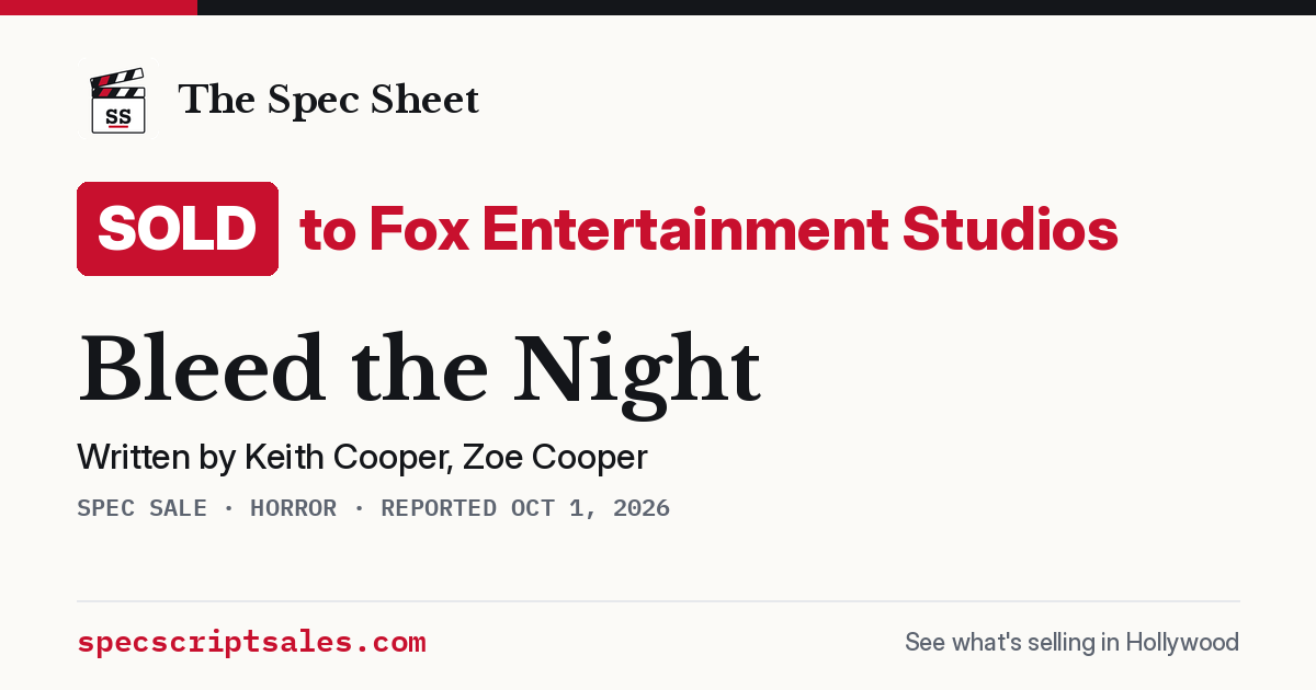 Share card: Bleed the Night sold to Fox Entertainment Studios