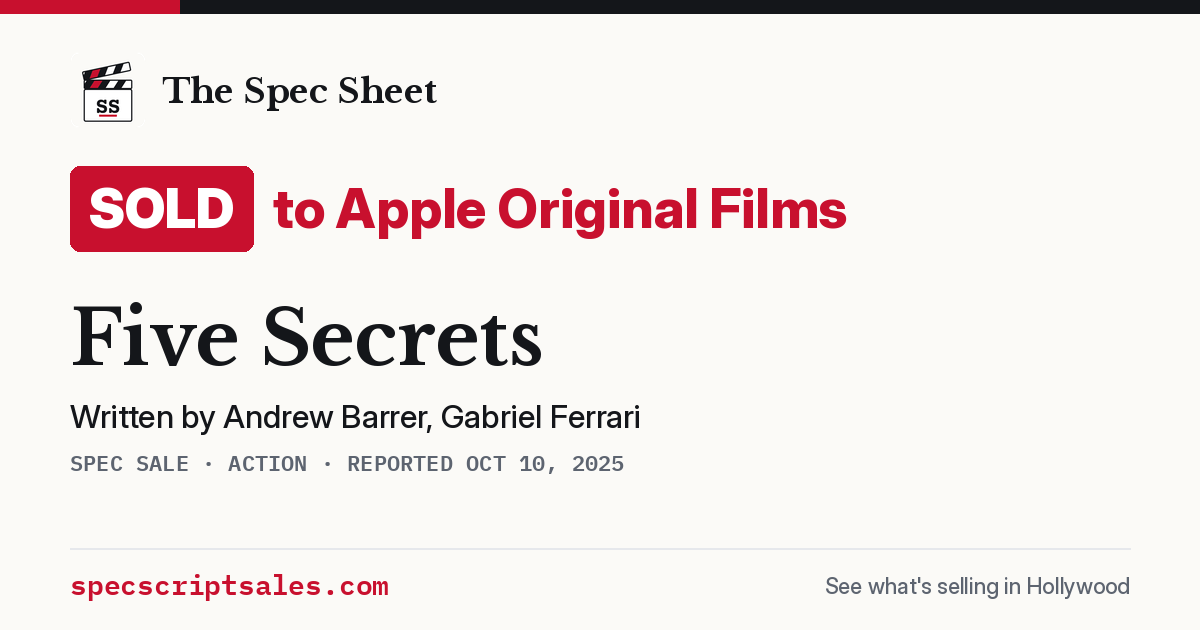 Share card: Five Secrets sold to Apple Original Films
