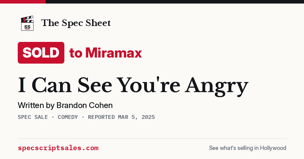 Share card: I Can See You're Angry sold to Miramax