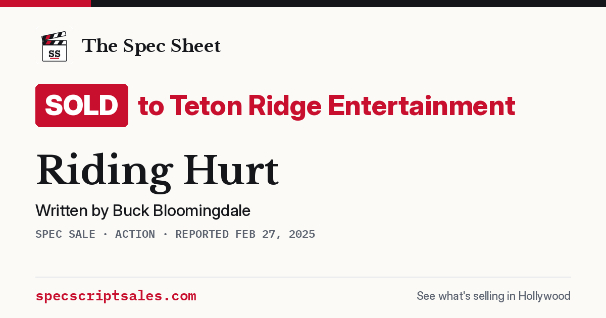 Share card: Riding Hurt sold to Teton Ridge Entertainment