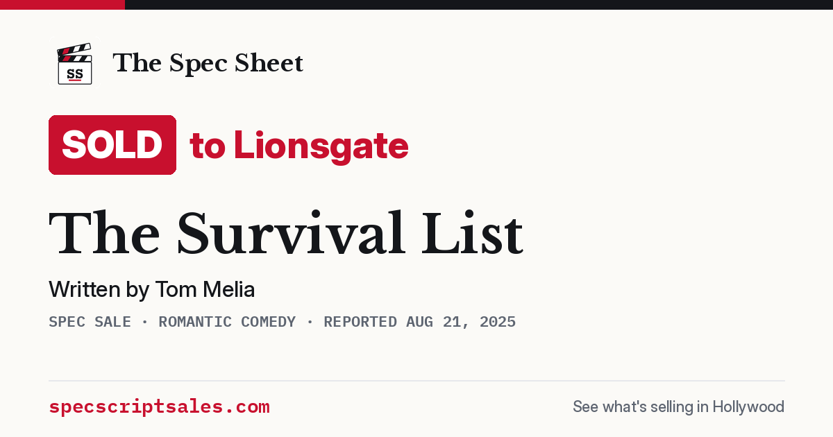 Share card: The Survival List sold to Lionsgate