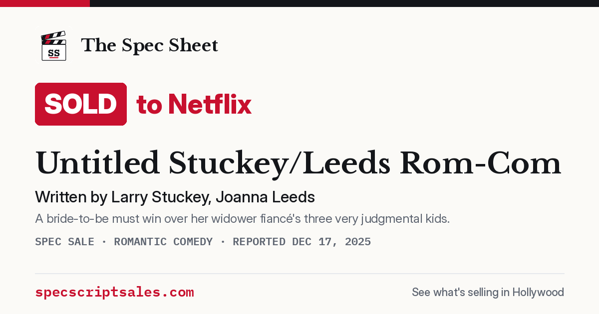 Share card: Untitled Stuckey/Leeds Rom-Com sold to Netflix